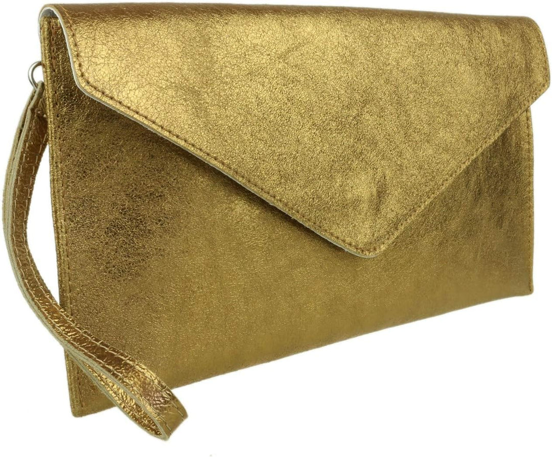 Girly Handbags Umschlag-Clutch aus italienischem Wildleder Altes Gold, Altes Gold