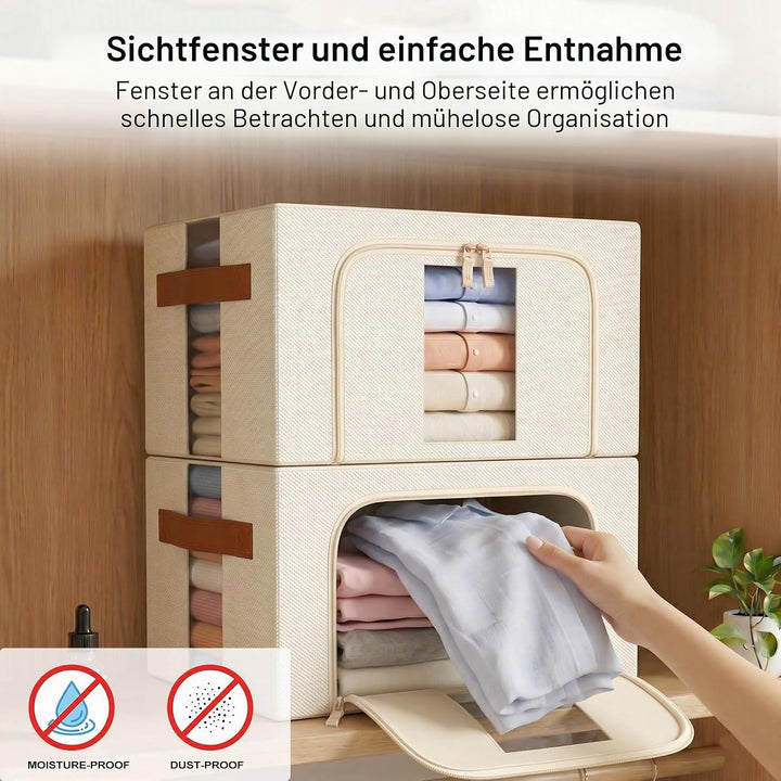 Kleidung Aufbewahrungstasche Faltbar Metallrahmen: Stapelbare 2x24L | Aufbewahrungsbox mit Deckel fü