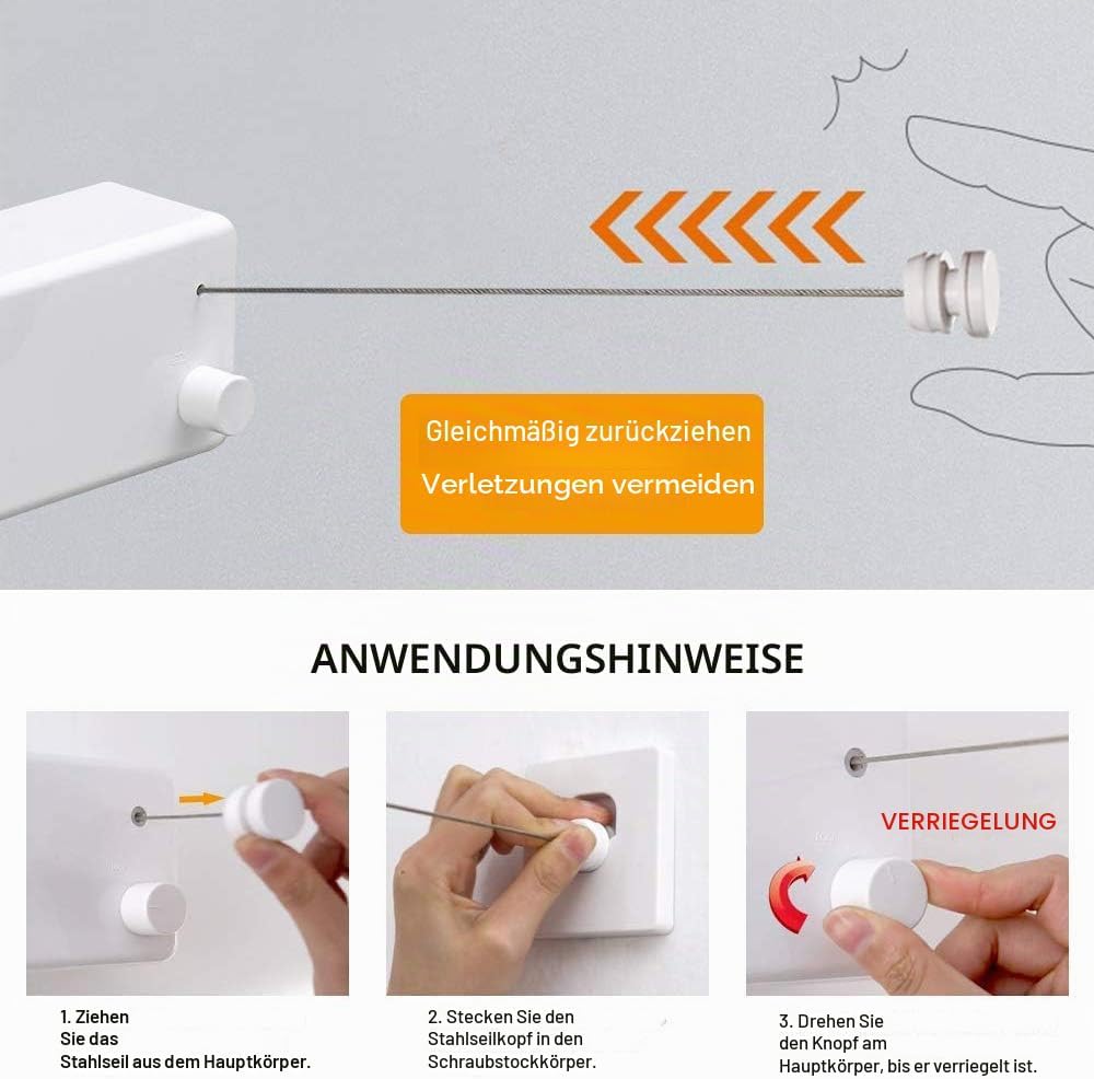 JOOM Einziehbare Wäscheleine für den Innenbereich, strapazierfähig, zum Trocknen von Wäscheleine im