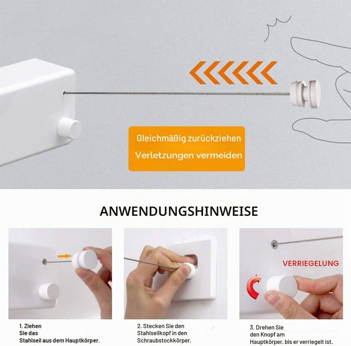 JOOM Einziehbare Wäscheleine für den Innenbereich, strapazierfähig, zum Trocknen von Wäscheleine im