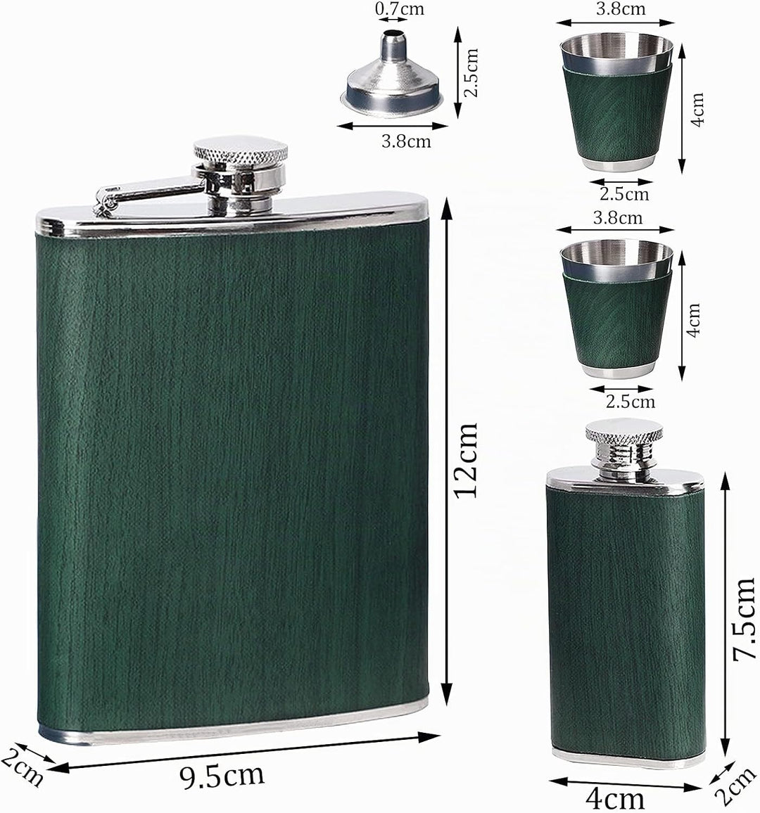 Flachmann Set 260ML Edelstahl Whisky Topf Mini Schnapsflasche Upscale Tragbar Alkoho Geschenke (Grün