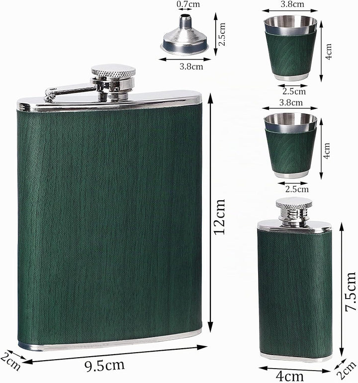 Flachmann Set 260ML Edelstahl Whisky Topf Mini Schnapsflasche Upscale Tragbar Alkoho Geschenke (Grün