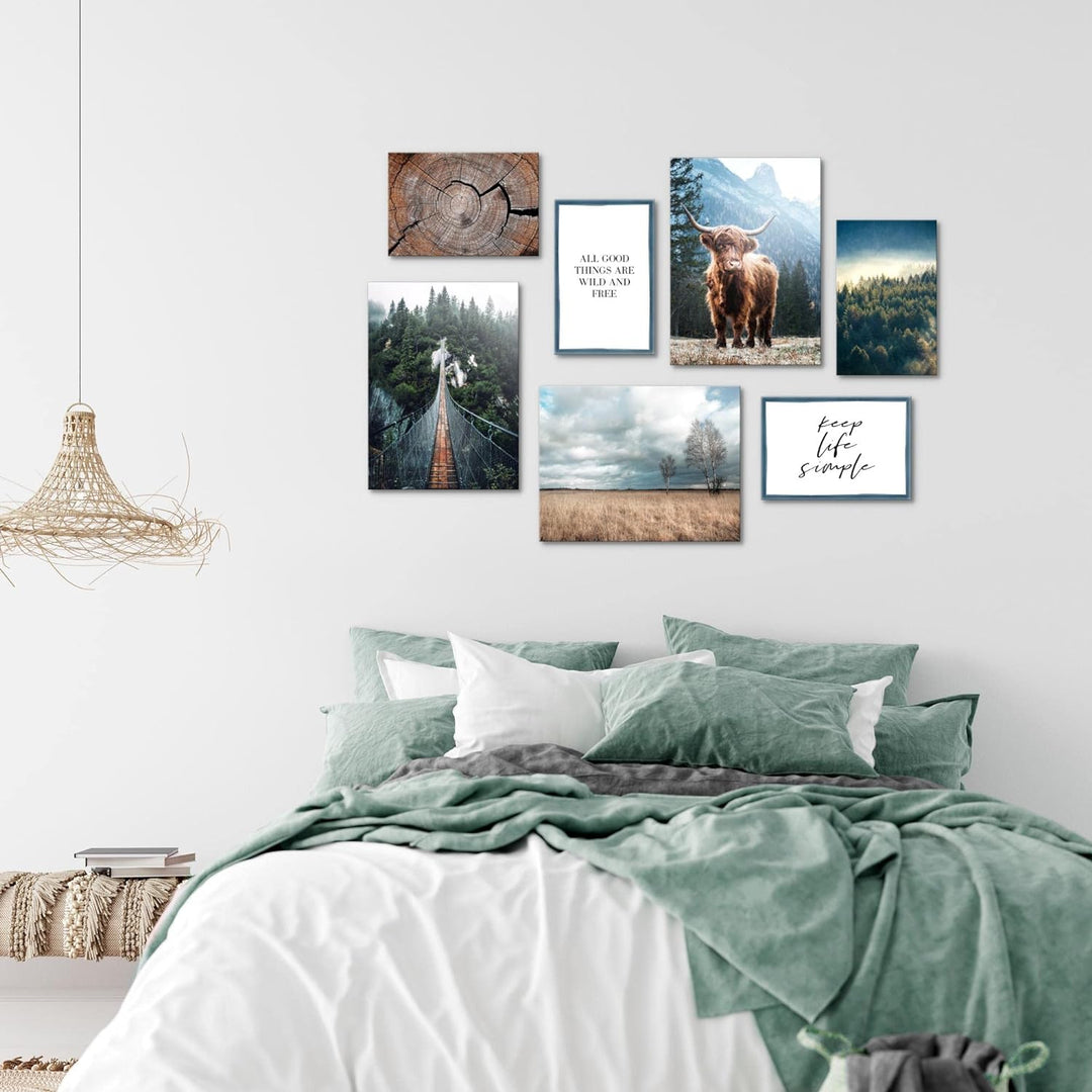 Novart Wandbilder Landschaft - KOMPLETT AUFHÄNGFERTIG - Natur Wald Wohnzimmer Schlafzimmer- 7 Modern