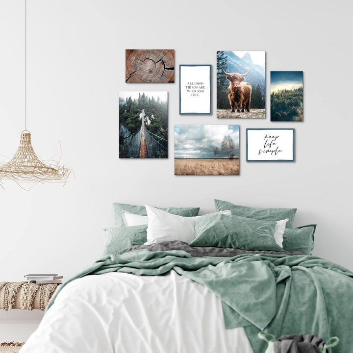 Novart Wandbilder Landschaft - KOMPLETT AUFHÄNGFERTIG - Natur Wald Wohnzimmer Schlafzimmer- 7 Modern
