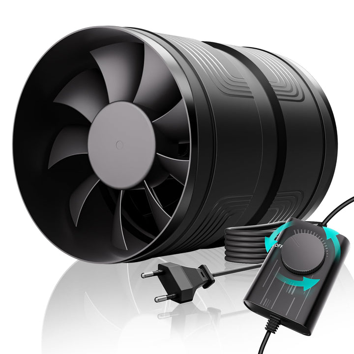 HG Power 150mm Rohrventilator Regelbar, 587 m³/h Rohrlüfter, Inline Abluftventilator mit Überhitzung