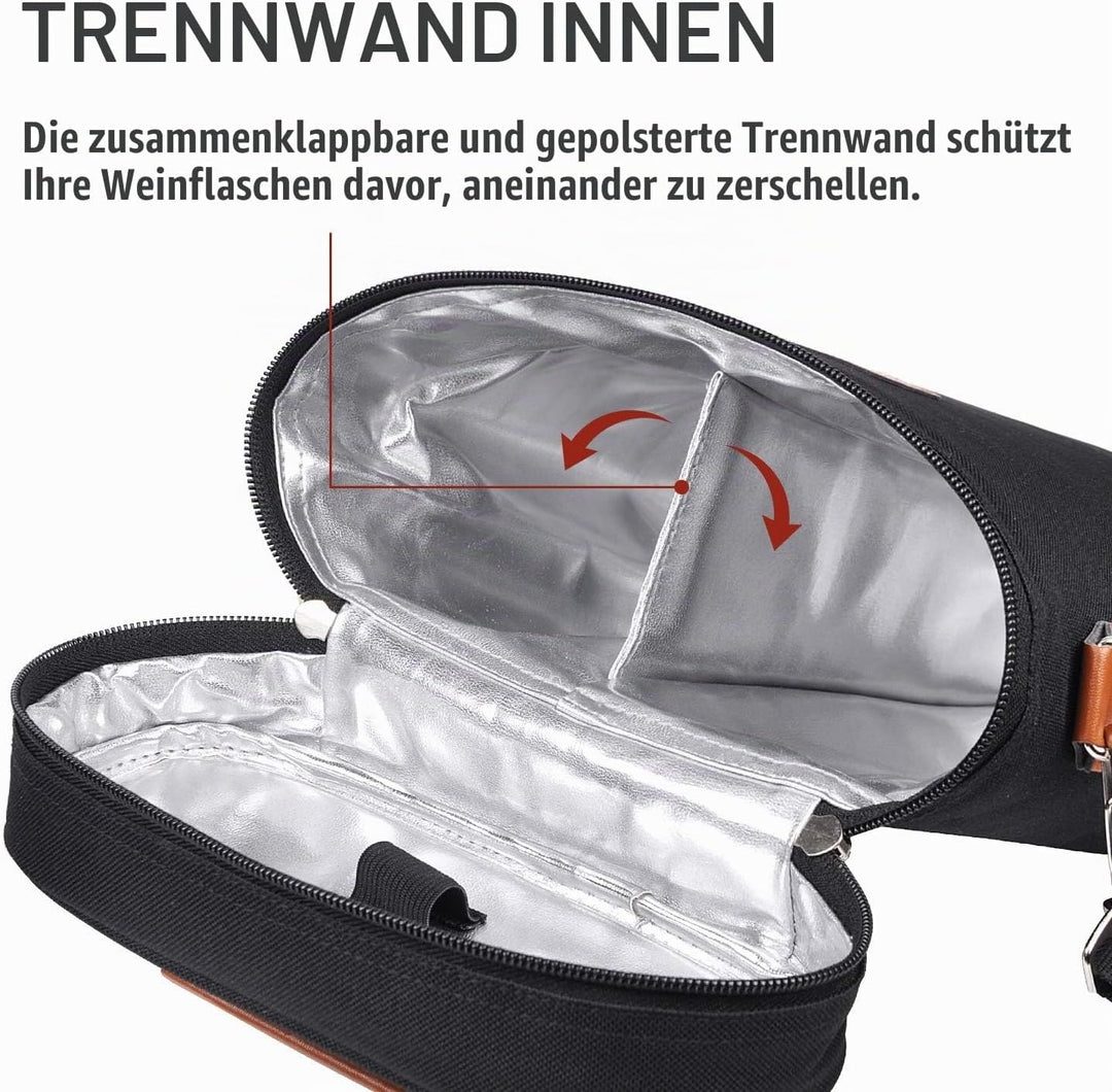 Kato Tirrinia Eisbeutel für 2 Flaschen, isolierter Weinbeutel, tragbarer Wein-Eisbeutel mit Gurt für