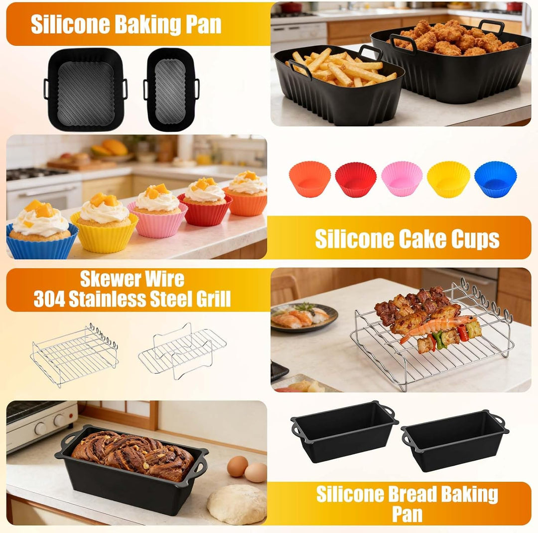 26 Stück Heissluftfritteuse Zubehör für Philips Dual Basket Airfryer 3000/5000 Serie 9L(6L/3L), Aus