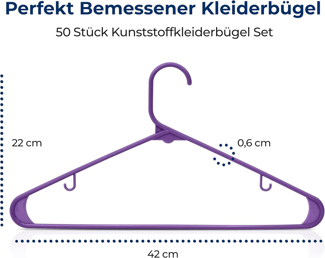 SereneLife Kleiderbügel Platzsparend 50 Stück, Bügel rutschfest mit Einkerbungen im Schulterbereich