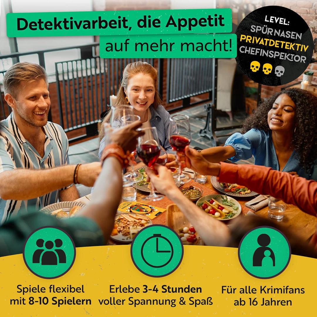 Gourmet Criminelle® Krimidinner für zuhause | 8 bis 10 Personen | Mysteriöser Mordfall für Deine Din