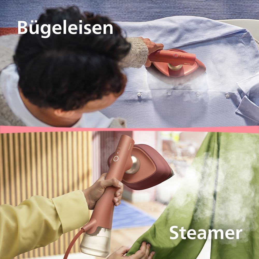 Philips OneTurn, 2-in-1 Bügeleisen & Steamer mit drehbarem Kopf, Einfach losbügeln – kein Brett, 45