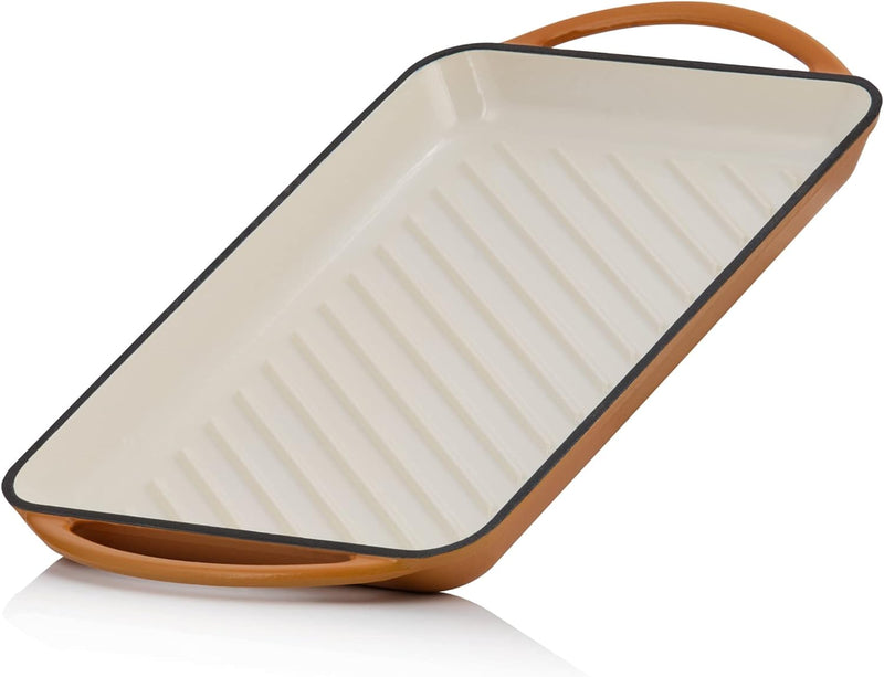 Mahlzeit Gusseisen-Grillplatte Emailliert | Sunny Orange | 39,5 x 22 x 3,5 cm | Grill Platte Gusseis