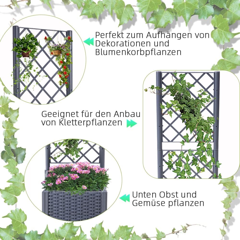 Mingone Pflanzgefäss Rankgitter Hochbeet Blumenkasten mit 1 Pflanzgefäss Wasserspeicher Balkonkasten