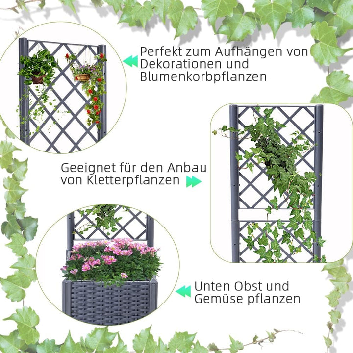 Mingone Pflanzgefäss Rankgitter Hochbeet Blumenkasten mit 1 Pflanzgefäss Wasserspeicher Balkonkasten