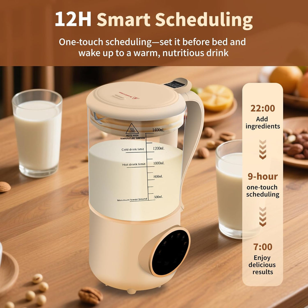 Nussmilchmaschine, 1400ml Entsafter Sojamilch Maschine mit 16 Klingen, LED Anzeige, 4 Stunden Warmha