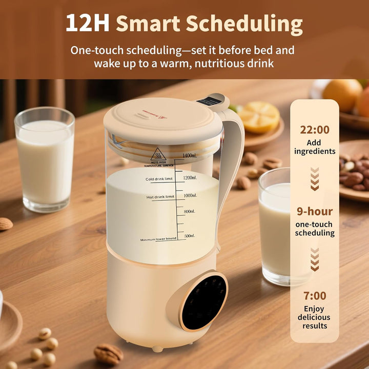 Nussmilchmaschine, 1400ml Entsafter Sojamilch Maschine mit 16 Klingen, LED Anzeige, 4 Stunden Warmha