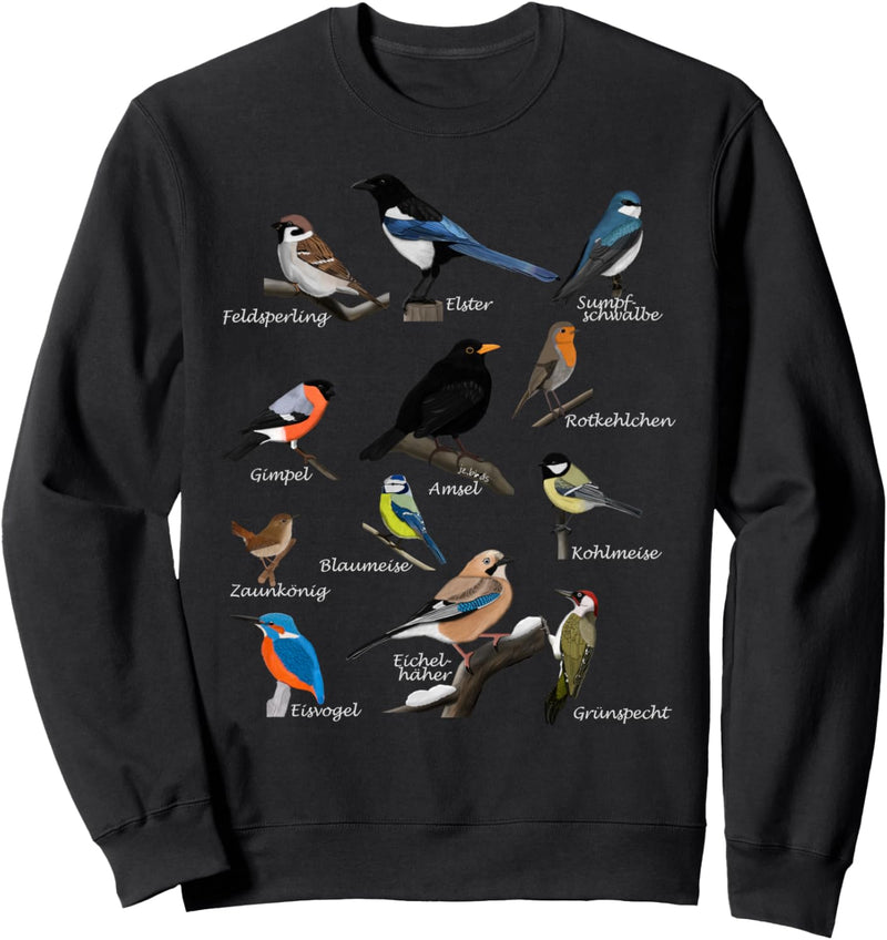 Gartenvögel Vogel Zeichnung Amsel Blaumeise Rotkehlchen Sweatshirt