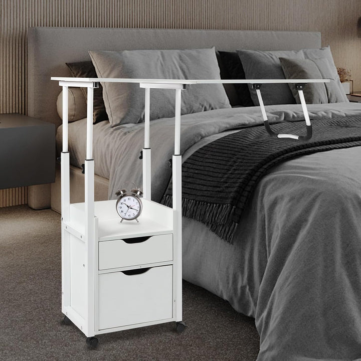 Mobiler Nachttisch 100X40cm Betttisch Mit Rollen HöHenverstellbarer Bettschreibtisch Bis 20kg Beiste