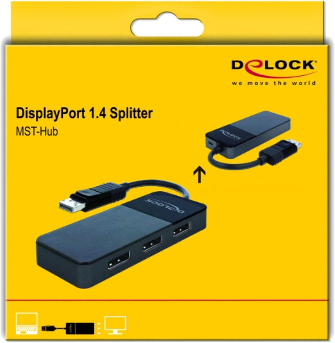Delock DisplayPort Splitter 1.4 1x DisplayPort 3x DisplayPort, schwarz, 30cm