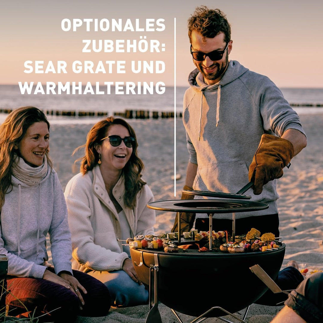 höfats - Bowl 57 Feuerschale mit Edelstahl Dreibein - raucharme Verbrennung - Feuerstelle mit Planch