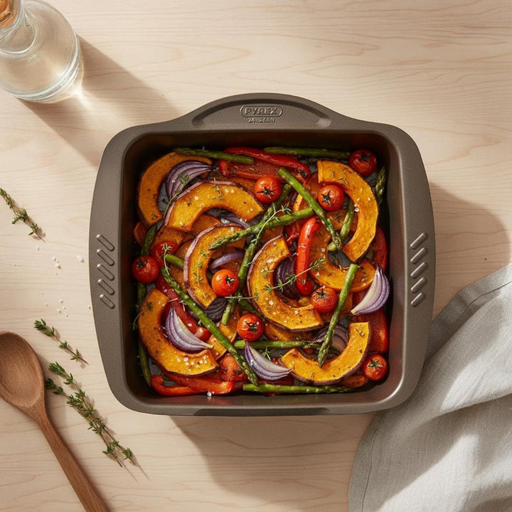 Pyrex asimetriA Bräter aus Metall, leicht zu greifen, quadratisch, 24 x 24 cm, Braun Quadratisch 24x