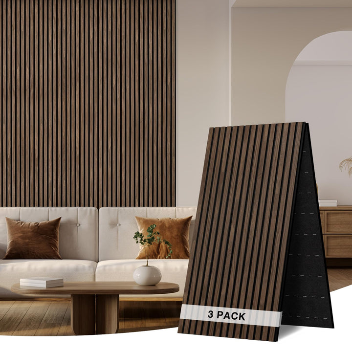 Faltbar Akustikpaneele Holz 240x60cm-3 Stück(4,32m²)|3D Wandpaneele mit Holzfurnier & Filz|Holzpanee