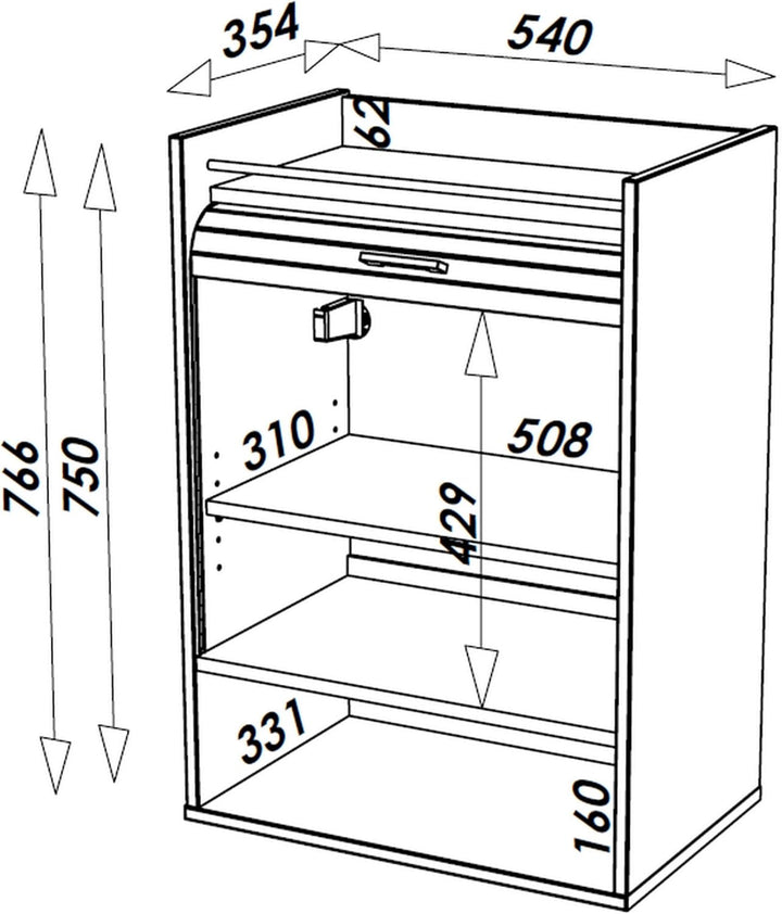 SIMMOB Küchenmöbel, weiss, Vorhang schwarz oder weiss, 4 Fächer, L 54 cm, H 76,6 cm, T 35,4 cm