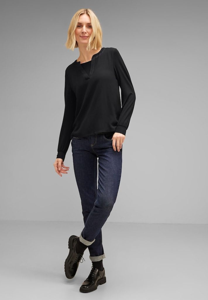 Street One Damen Chiffon Langarmshirt 38 Black (Schwarz), 38 Black (Schwarz)