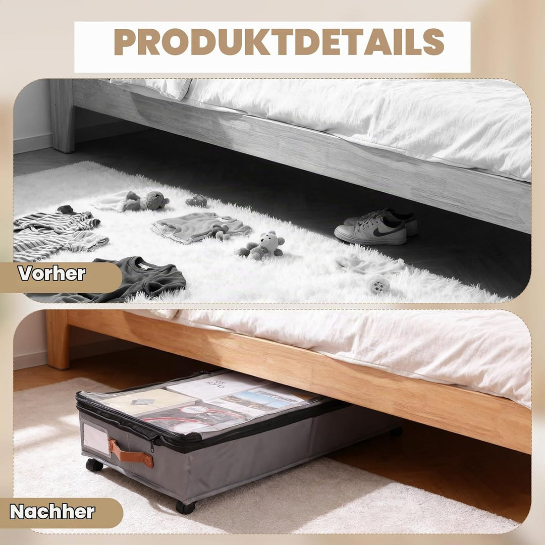 Unterbett Aufbewahrungsbox Unterbettkommode mit Rollen Deckel 65-82L Metallrahmen Bettkasten Organiz