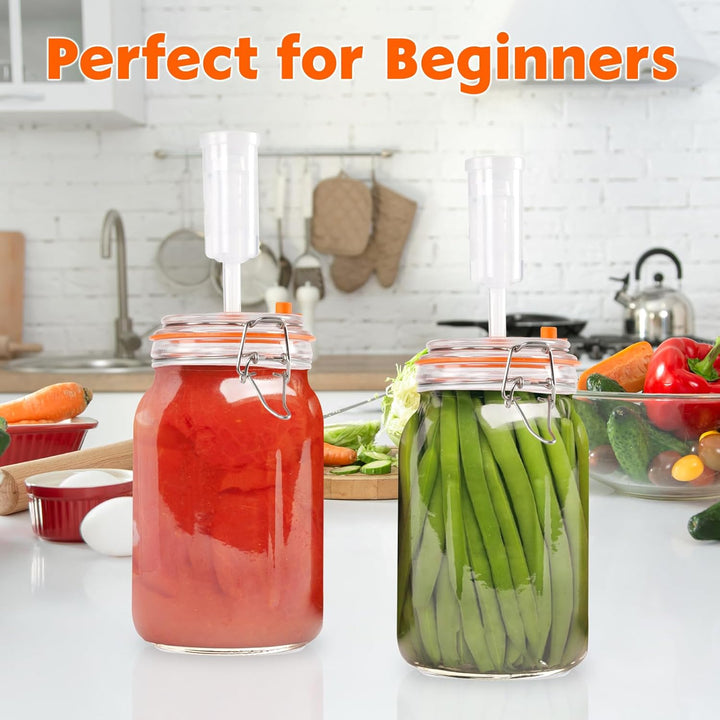 Ark miido 1,5-Liter-Fermentiergläser mit Gärspund und Deckeln, Fermentier-Set aus Glas mit 2 Holzstä