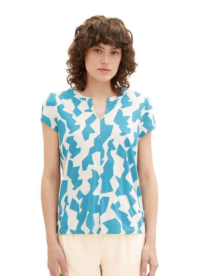 TOM TAILOR Damen Blusen T-Shirt mit Muster S 32146 - Petrol Big Abstract Design, S 32146 - Petrol Bi