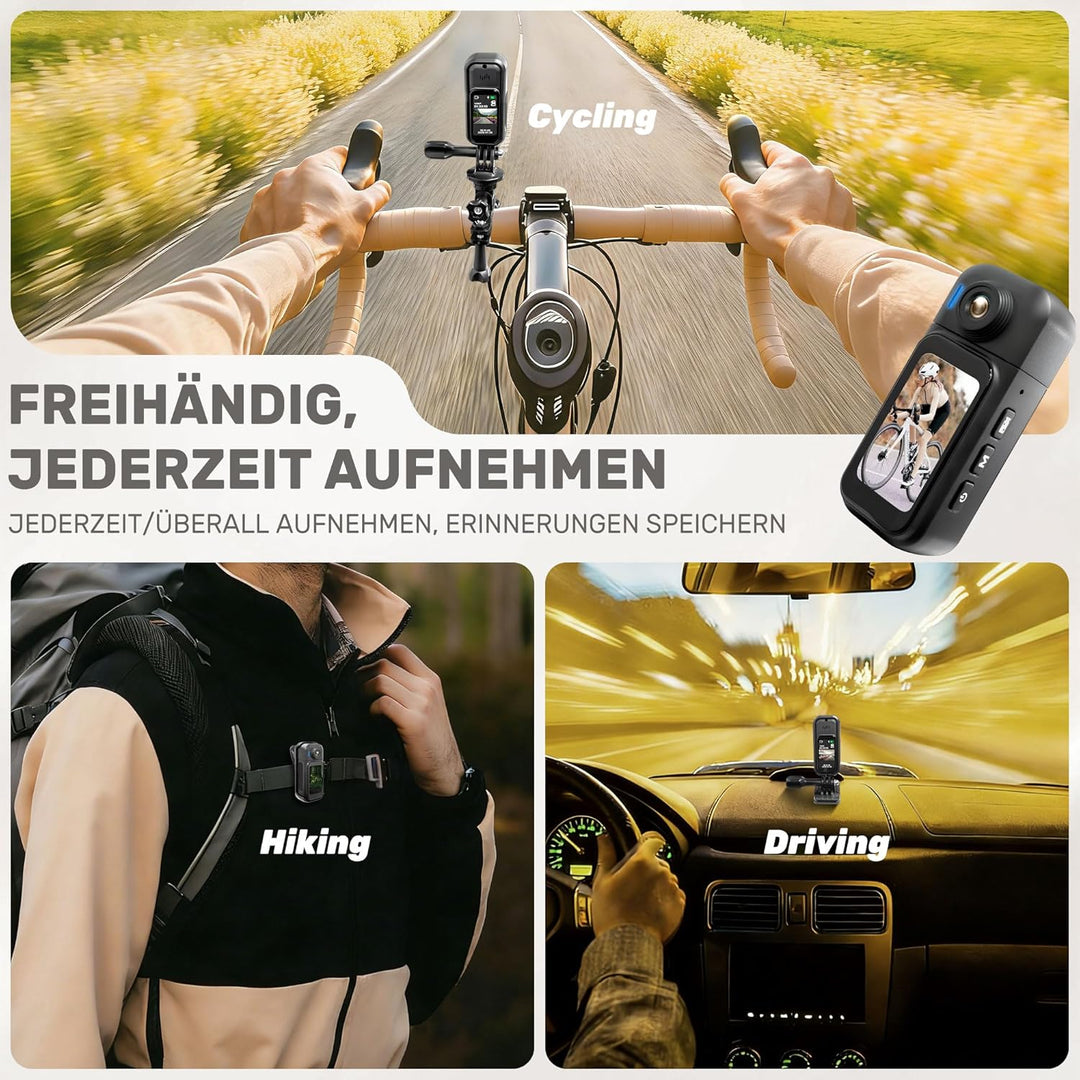 Mini Action Cam 1080P,Body Cam, Wasserdicht 30M,180 Min Akku,Bodycam Körperkamera Mini mit 180° Obje