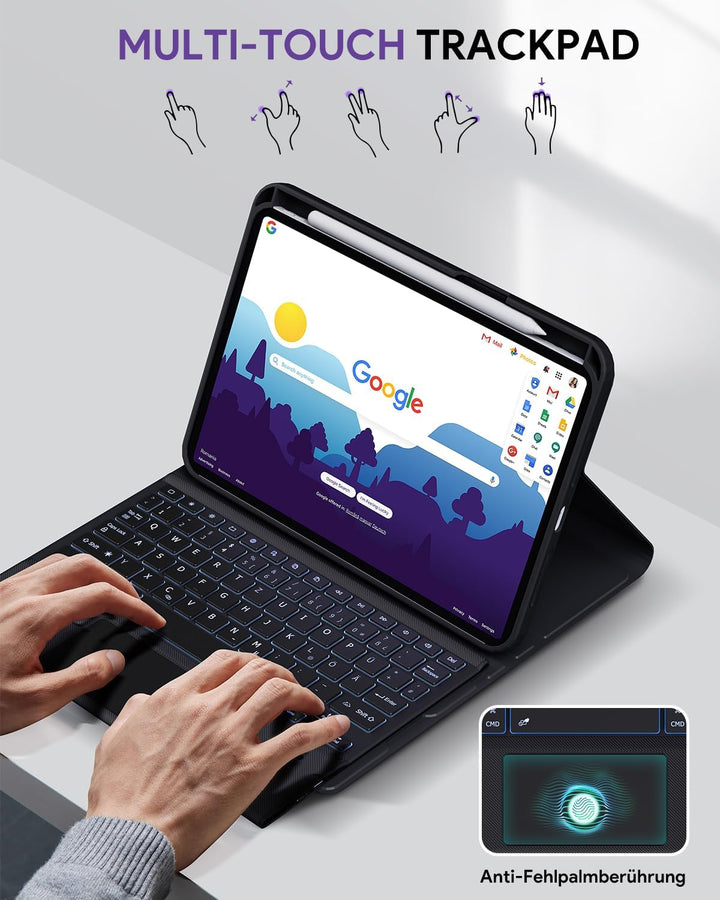 Doohoeek Schutzhülle mit Tastatur für iPad Pro 11 Zoll M5/M4 (2025/2024), Bluetooth Kabellose Beleuc