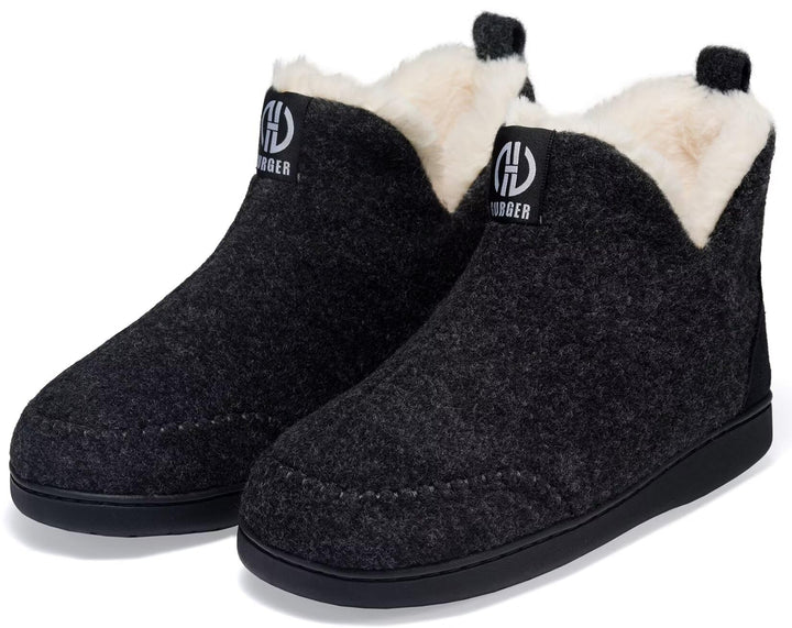 Filz Hausstiefel Herren Damen Plüsch Gefüttert Winter Warm Hohe Hausschuhe 38/39 EU T1 Schwarz, 38/3