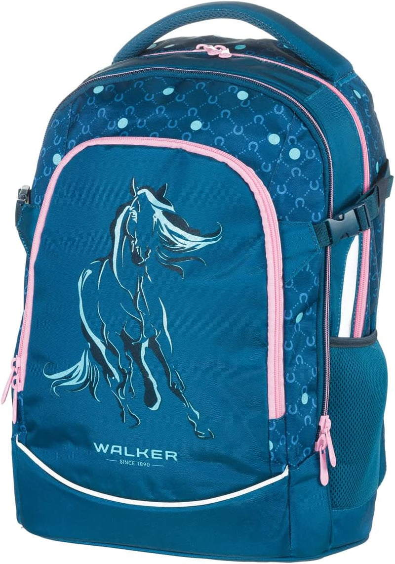 Walker 42050-072 - Schulrucksack Fame 2.0 "Lucky Horse" mit 2 Fächern, Vorderfach mit Organizer, Sei