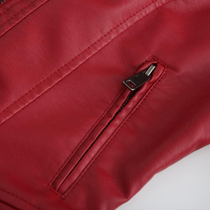 YYNUDA Damen Lederjacke Kurz Bikerjacke Stehkragen Reissverschluss Leder Jacke Übergangsjacke für He