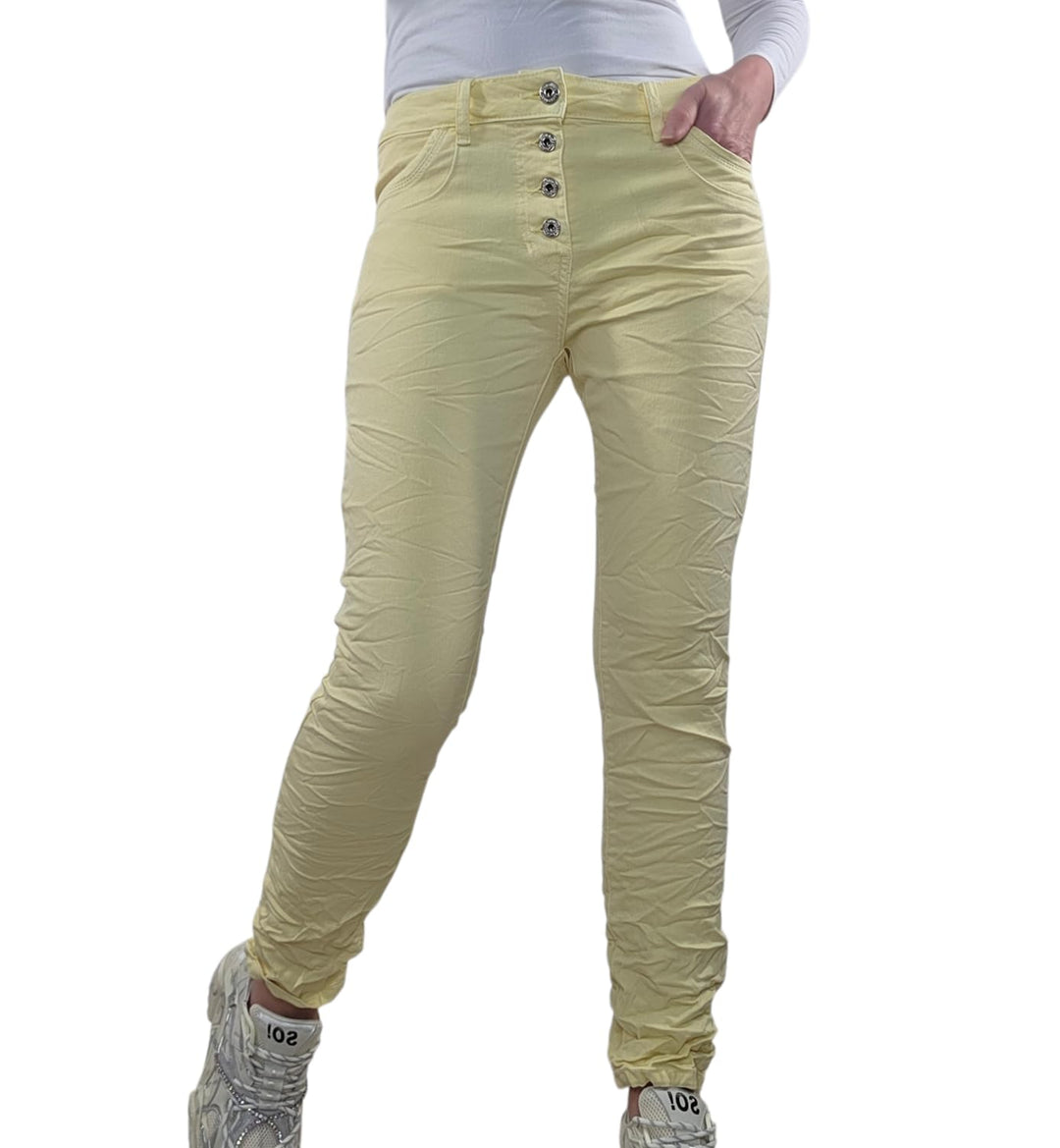 Jewelly Stretch Jeans| im Baggy Boyfriend Schnitt| Damen Hose mit dekorativer Knopfleiste| Perfekter