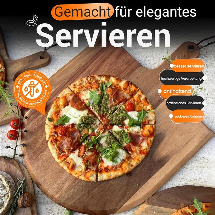 Pizzaschieber aus Akazienholz – Extra grosses Pizzabrett 40,5 × 55,5 × 1,5 cm • Servierbrett & Pizza