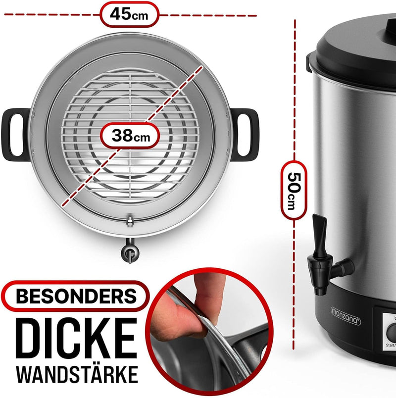 MONZANA® Einkochautomat 28L Digital LCD Display mit Zapfhahn 1800W Timerfunktion Temperatureinstellu