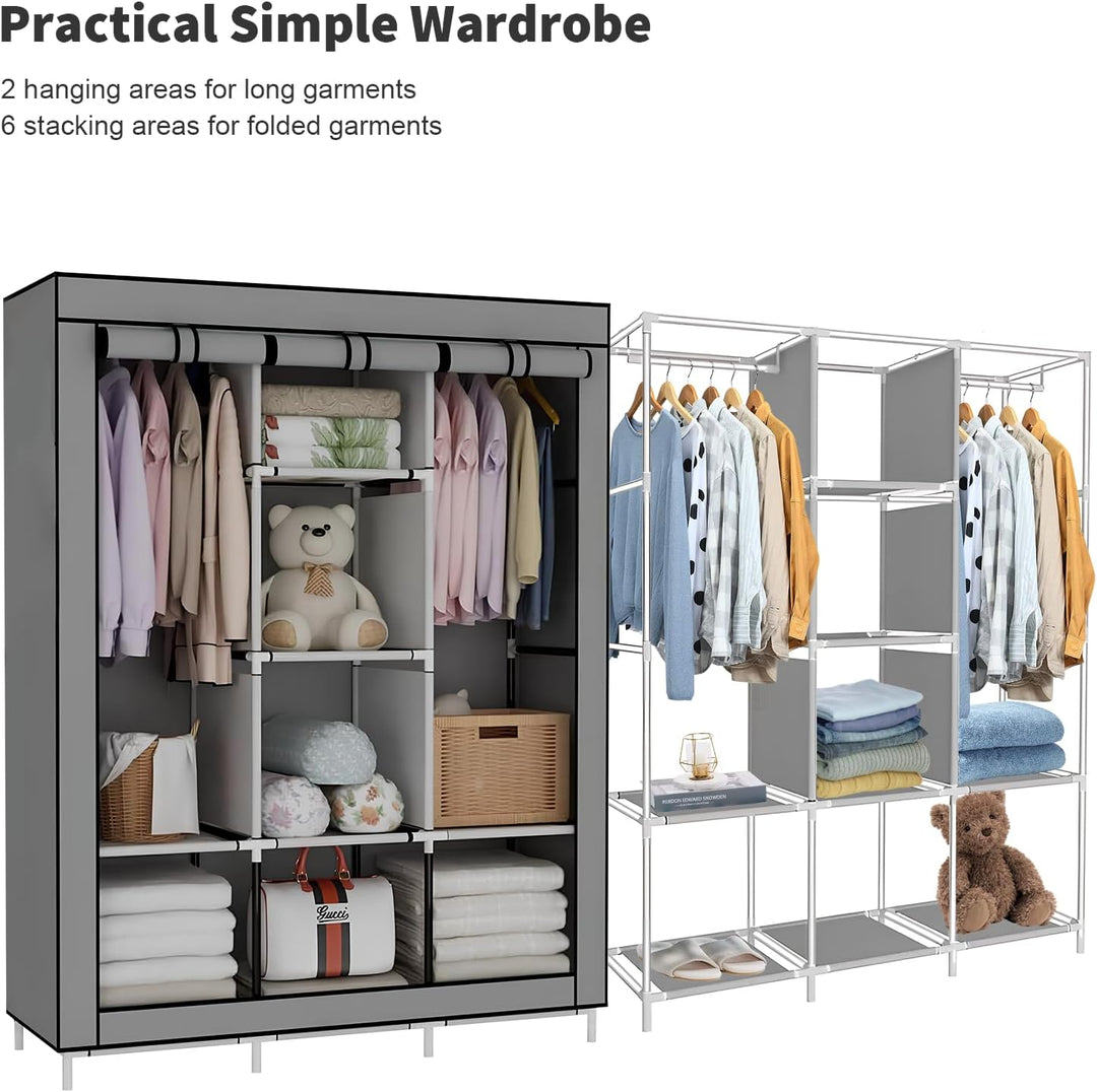 LONENESSL Canvas Kleiderschrank, 128 x 45 x 170 cm Schrank Kleiderschrank für Schlafzimmer, tragbare