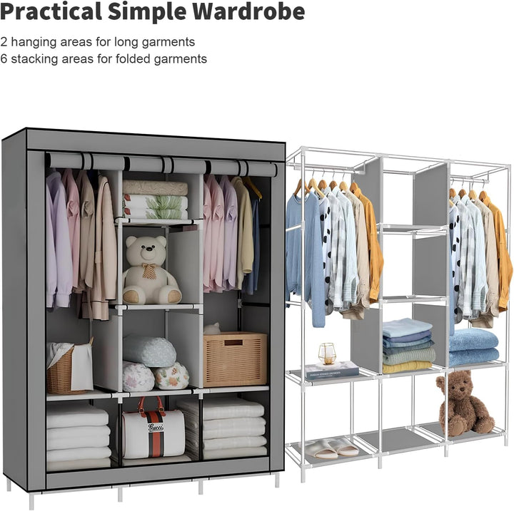 LONENESSL Canvas Kleiderschrank, 128 x 45 x 170 cm Schrank Kleiderschrank für Schlafzimmer, tragbare