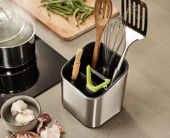 Joseph Joseph Surface Utensilienhalter aus Edelstahl, mit Rutschfest Füssen und Trennwand, fingerabd