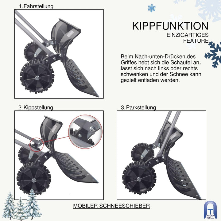 Agora-Tec® Schneeschieber Mobile mit Rädern mit extra-Breiten Kunststoffblatt von 66 cm, schwenkbare