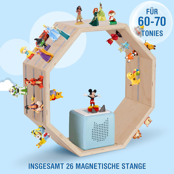Todeco Tonie-Regal für Toniebox Hörfiguren, Magnetische Aufbewahrung für 60-70 Tonie, Wandregal und