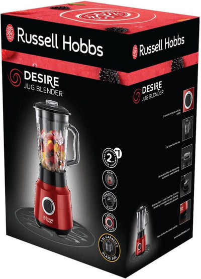 Russell Hobbs Standmixer [1,5l Glasbehälter] Desire Rot (starker 0.9PS Motor, Impuls-/Ice-Crush-Funk