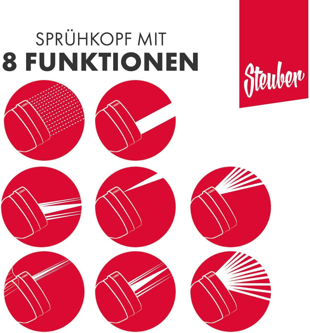 Steuber Flexibler Gartenschlauch Platinum GREEN mit 8 Sprühkopf-Funktionen, 16,5m, TÜV Süd Siegel, m