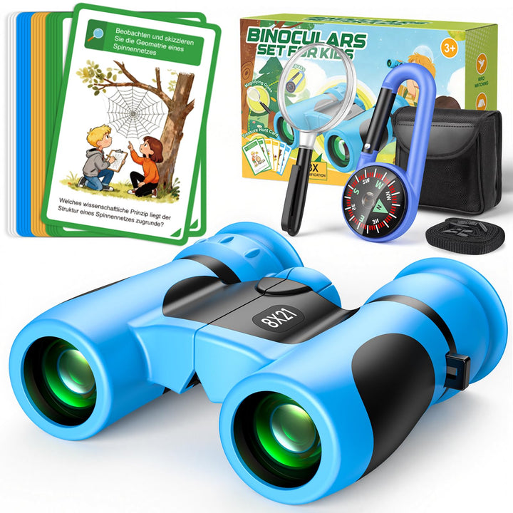 Fernglas für Kinder 8X21 mit Lupe & Kompass & Entdeckerkarten, Ostergeschenke für Junge, Spiele & Sp