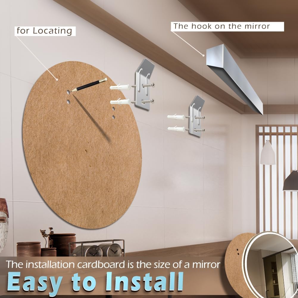 KWW 80 cm LED Runder Badezimmer Eitelkeitsspiegel, Farbtemperatur Einstellbar, Anti-Nebel Dimmbare L