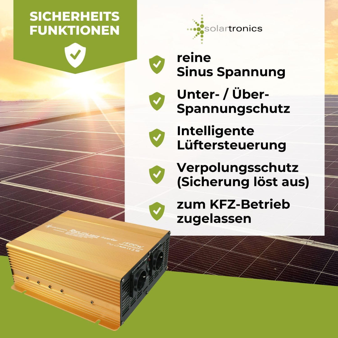 Spannungswandler 12V 300 bis 3000 Watt reiner SINUS mit echtem Power USB 2.1A Gold Edition (1500-300