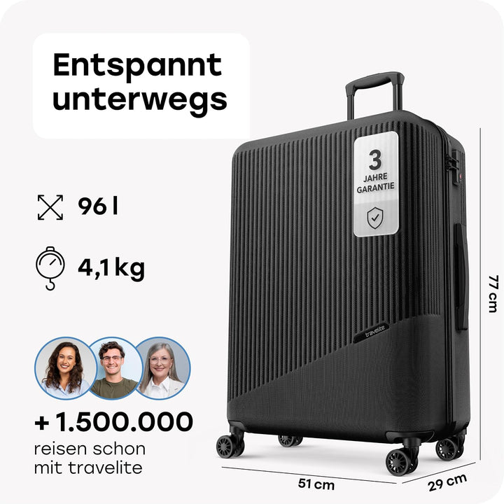 travelite 4-Rad Hartschalenkoffer gross 96 Liter, Gepäck Serie BALI: ABS Hartschalen Trolley mit TSA