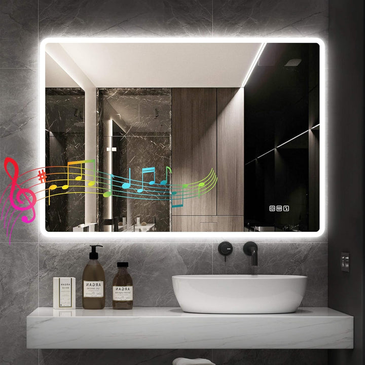 STARLEAD Badezimmerspiegel-mit-Beleuchtung 80x60cm, Dimmbar, 3 Lichtfarben, LED-Spiegel-Bad-mit-Blue
